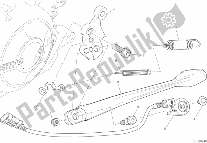 All parts for the Side Stand of the Ducati Diavel Xdiavel S Brasil 1260 2019